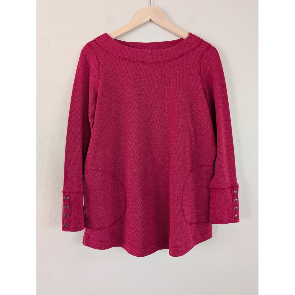 J. Jill Womens Berry Red Waffle Knit Button Cuff Pocket Tunic M Lagenlook‎ Comfy